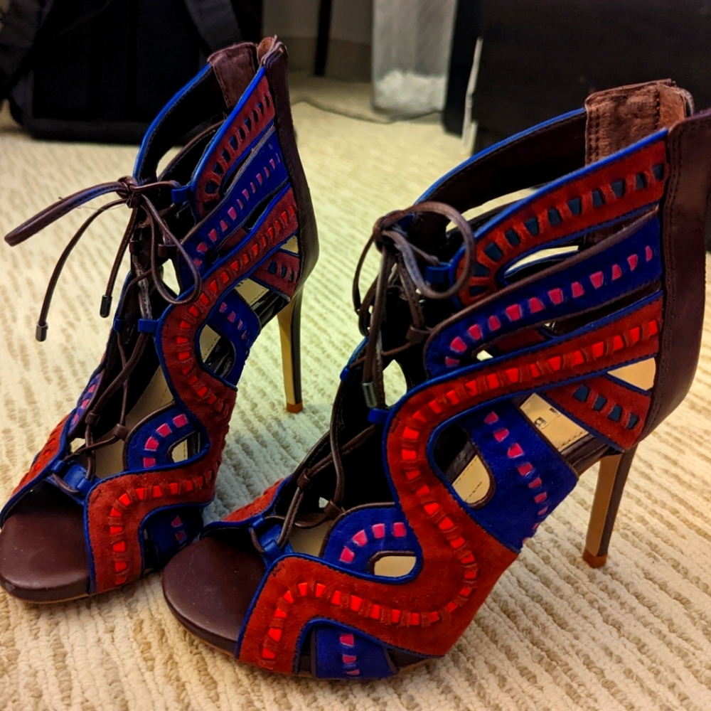 Burgundy Purple Blue Pink Corset Heel Formal Shoes